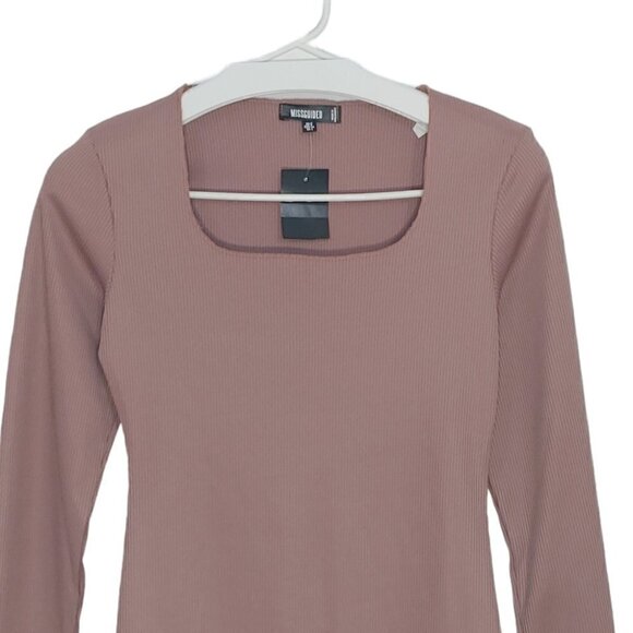 NWOT MISSGUIDED Taupe ribbed long sleeve bodycon midi dress - Picture 2 of 14